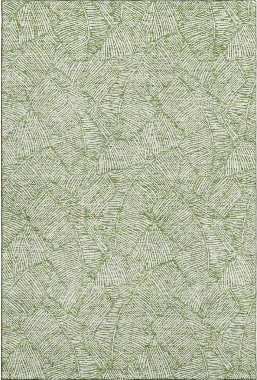 Green And Ivory Floral Washable Area Rug With UV Protection Photo 1