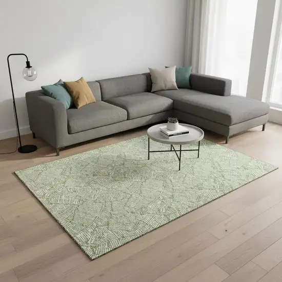 Green And Ivory Floral Washable Area Rug With UV Protection Photo 2