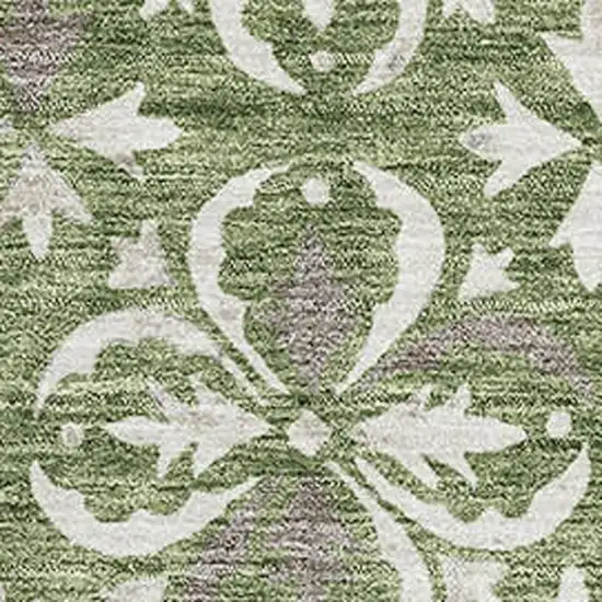 Green And Ivory Floral Washable Area Rug With UV Protection Photo 2