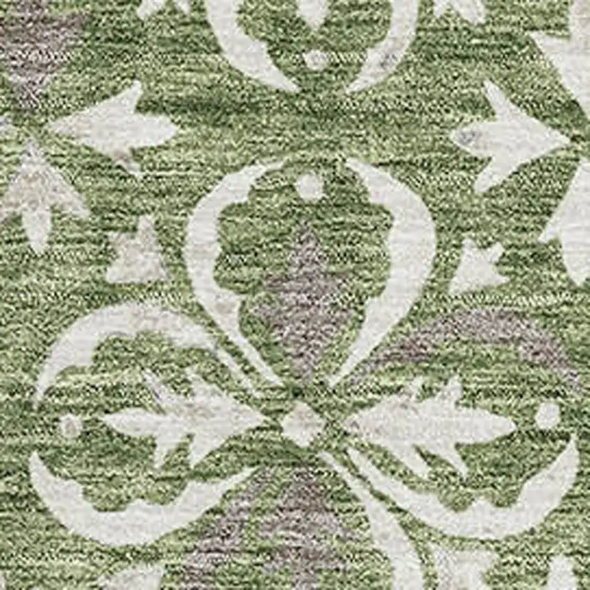 Green And Ivory Floral Washable Area Rug With UV Protection Photo 2