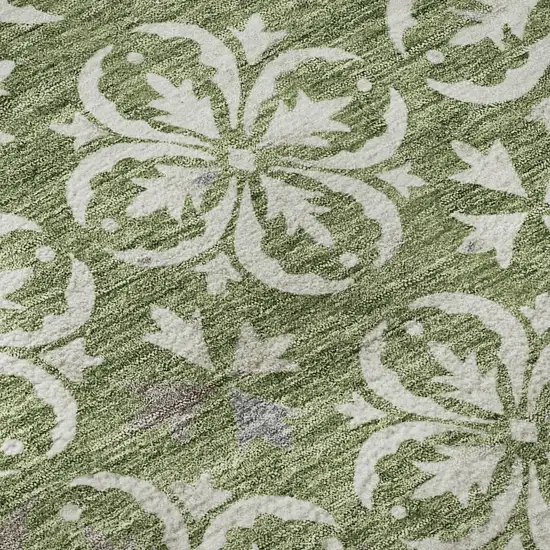 Green And Ivory Floral Washable Area Rug With UV Protection Photo 9