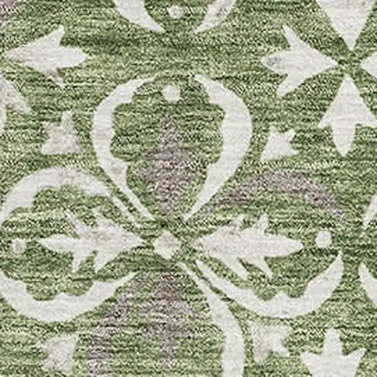 Green And Ivory Floral Washable Area Rug With UV Protection Photo 2