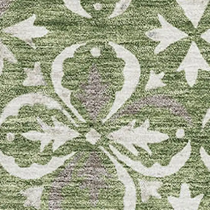 Green And Ivory Floral Washable Area Rug With UV Protection Photo 2