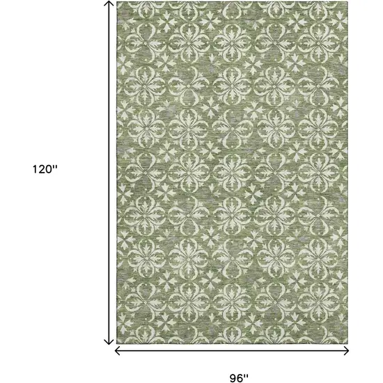 Green And Ivory Floral Washable Area Rug With UV Protection Photo 9