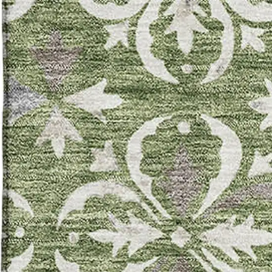 Green And Ivory Floral Washable Area Rug With UV Protection Photo 2