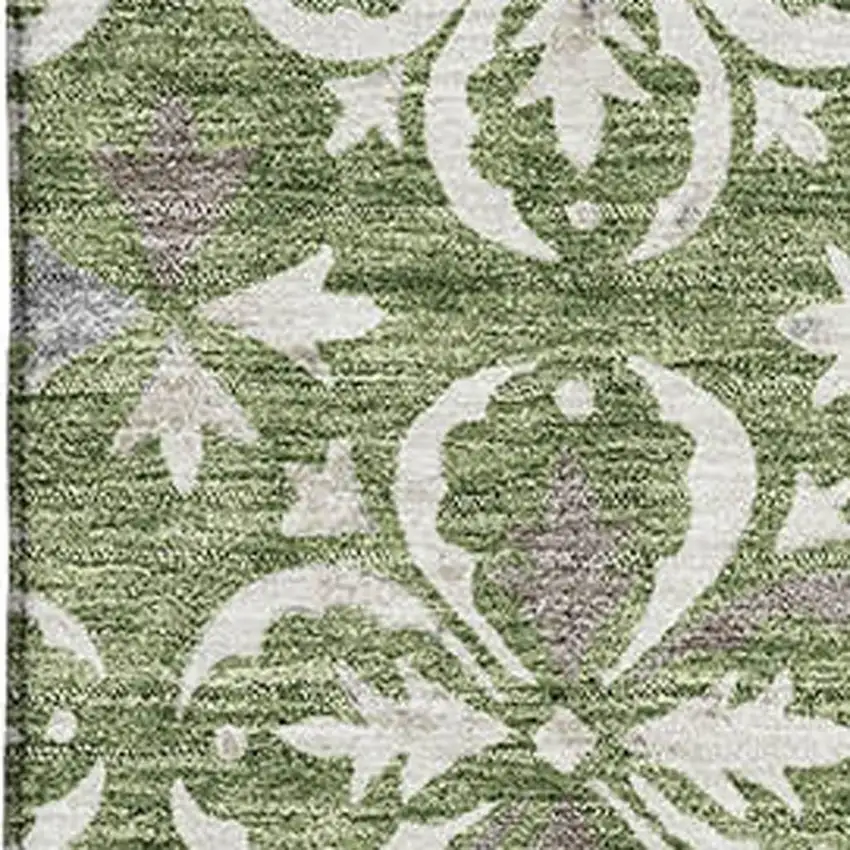 Green And Ivory Floral Washable Area Rug With UV Protection Photo 2