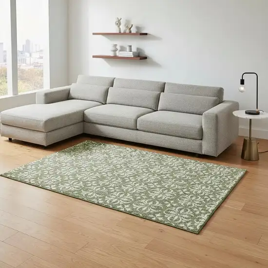 Green And Ivory Floral Washable Area Rug With UV Protection Photo 2