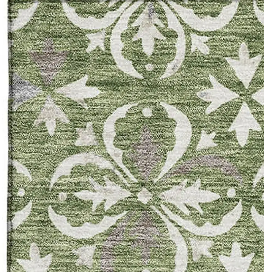 Green And Ivory Floral Washable Area Rug With UV Protection Photo 3