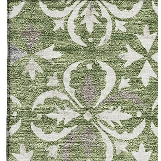 Green And Ivory Floral Washable Area Rug With UV Protection Photo 3