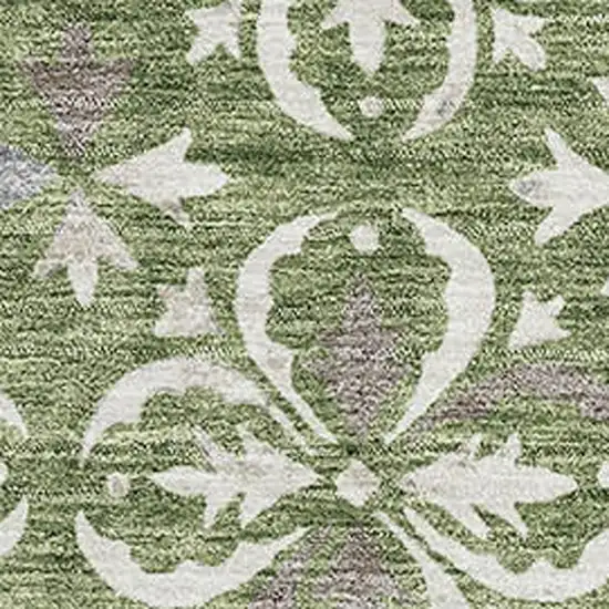 Green And Ivory Floral Washable Area Rug With UV Protection Photo 2