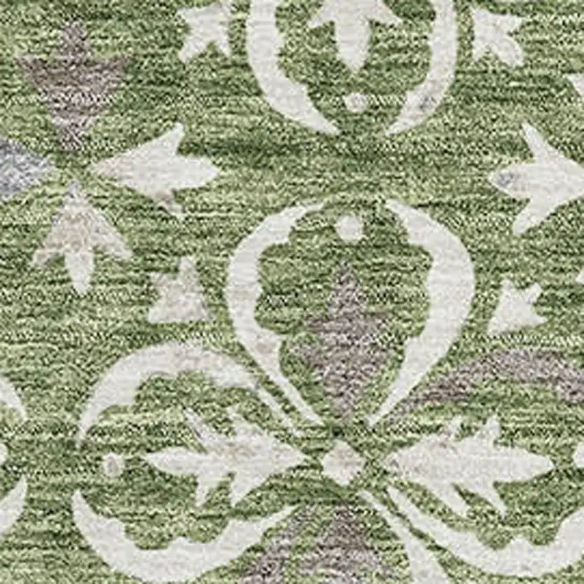 Green And Ivory Floral Washable Area Rug With UV Protection Photo 2