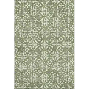 Photo of Green And Ivory Floral Washable Area Rug With UV Protection