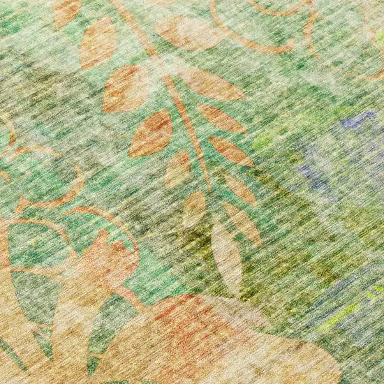 Green And Ivory Floral Washable Indoor Outdoor Area Rug Photo 6