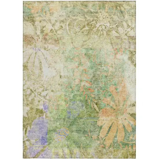 Green And Ivory Floral Washable Indoor Outdoor Area Rug Photo 4