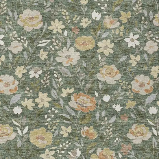 Green And Ivory Floral Washable Indoor Outdoor Area Rug Photo 2