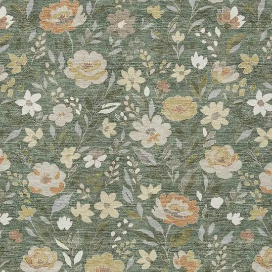 Green And Ivory Floral Washable Indoor Outdoor Area Rug Photo 2