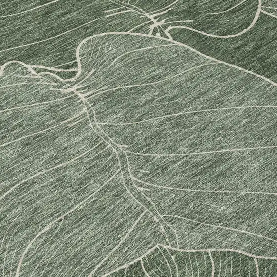 Green And Ivory Floral Washable Indoor Outdoor Area Rug Photo 9