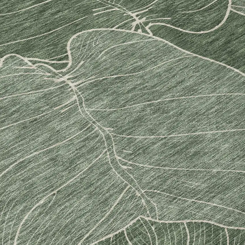 Green And Ivory Floral Washable Indoor Outdoor Area Rug Photo 9