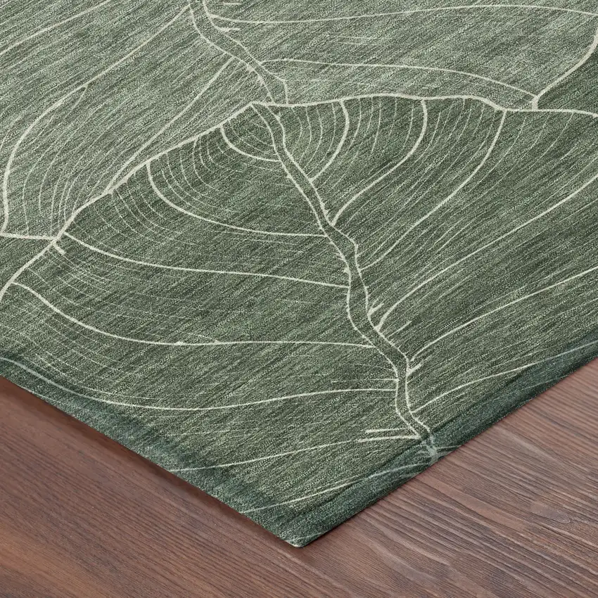 Green And Ivory Floral Washable Indoor Outdoor Area Rug Photo 8