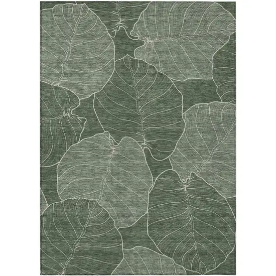 Green And Ivory Floral Washable Indoor Outdoor Area Rug Photo 1