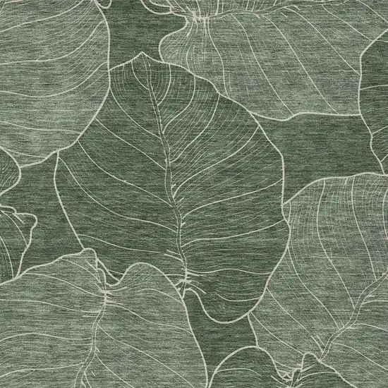 Green And Ivory Floral Washable Indoor Outdoor Area Rug Photo 2