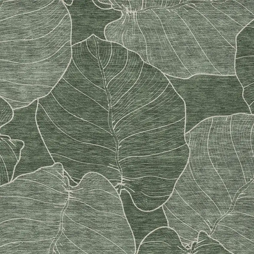 Green And Ivory Floral Washable Indoor Outdoor Area Rug Photo 2