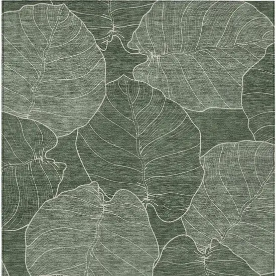 Green And Ivory Floral Washable Indoor Outdoor Area Rug Photo 3