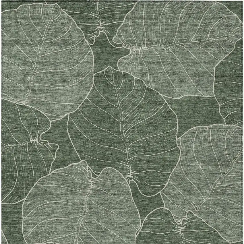 Green And Ivory Floral Washable Indoor Outdoor Area Rug Photo 3