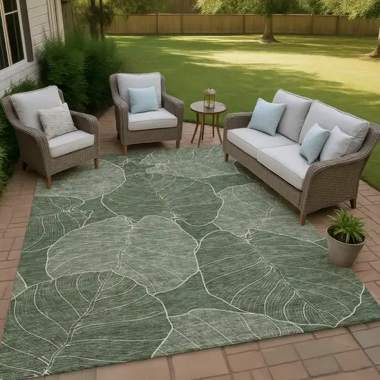 Green And Ivory Floral Washable Indoor Outdoor Area Rug Photo 4