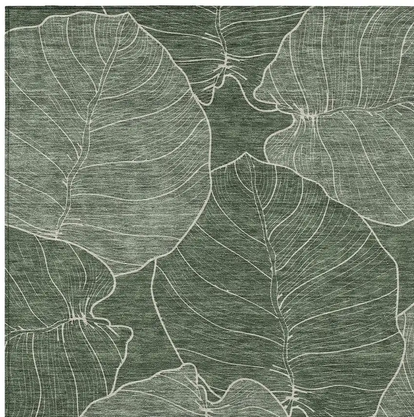 Green And Ivory Floral Washable Indoor Outdoor Area Rug Photo 2