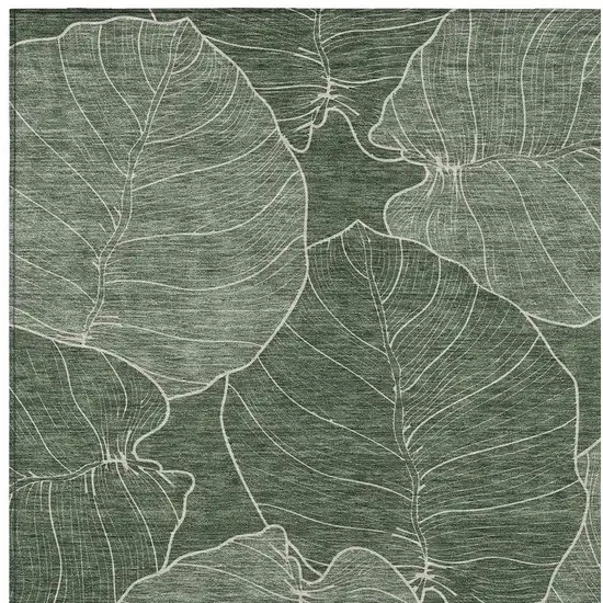 Green And Ivory Floral Washable Indoor Outdoor Area Rug Photo 2