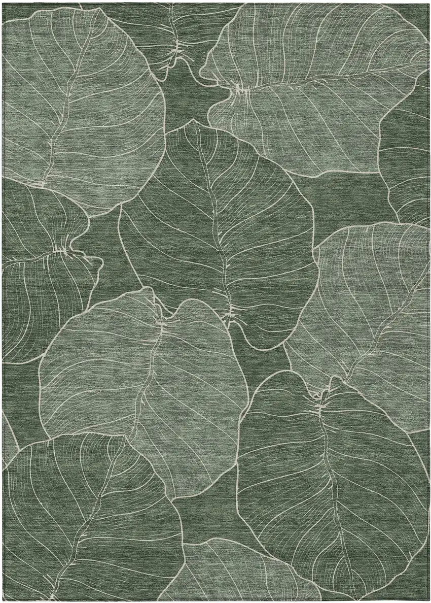 Green And Ivory Floral Washable Indoor Outdoor Area Rug Photo 1