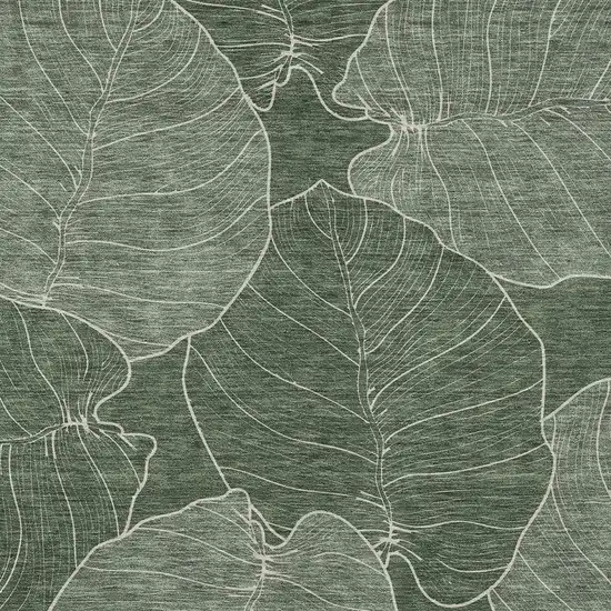 Green And Ivory Floral Washable Indoor Outdoor Area Rug Photo 2
