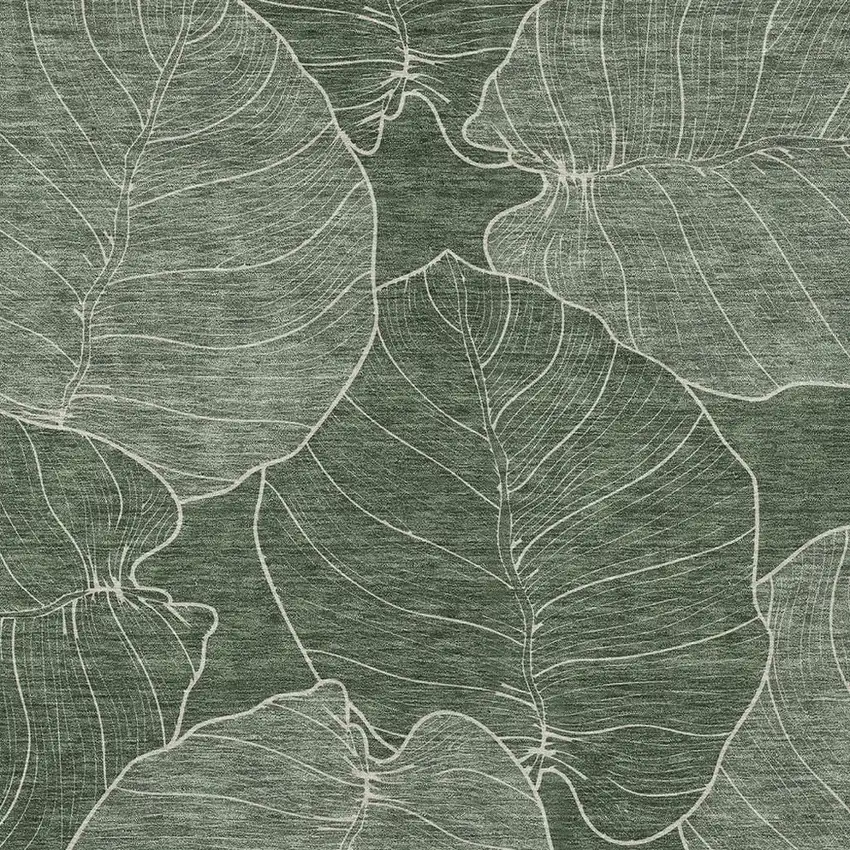Green And Ivory Floral Washable Indoor Outdoor Area Rug Photo 2