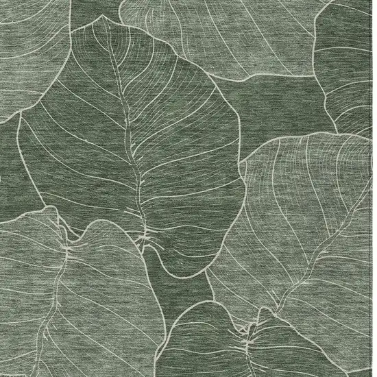 Green And Ivory Floral Washable Indoor Outdoor Area Rug Photo 2