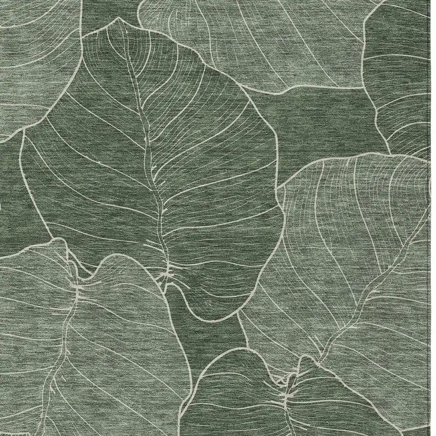 Green And Ivory Floral Washable Indoor Outdoor Area Rug Photo 2