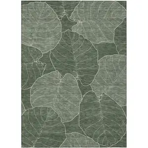 Photo of Green And Ivory Floral Washable Indoor Outdoor Area Rug
