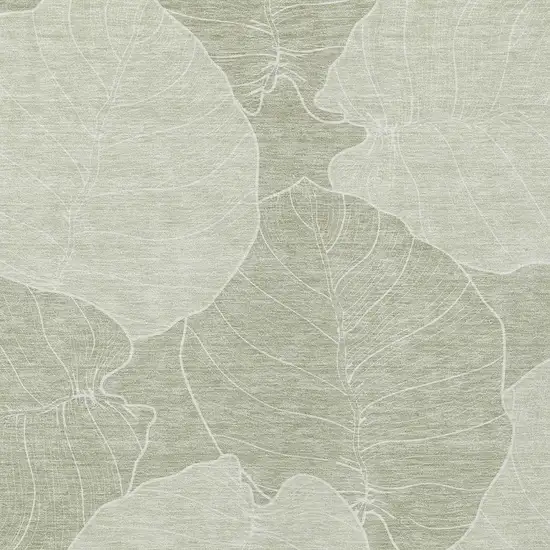 Green And Ivory Floral Washable Indoor Outdoor Area Rug Photo 2