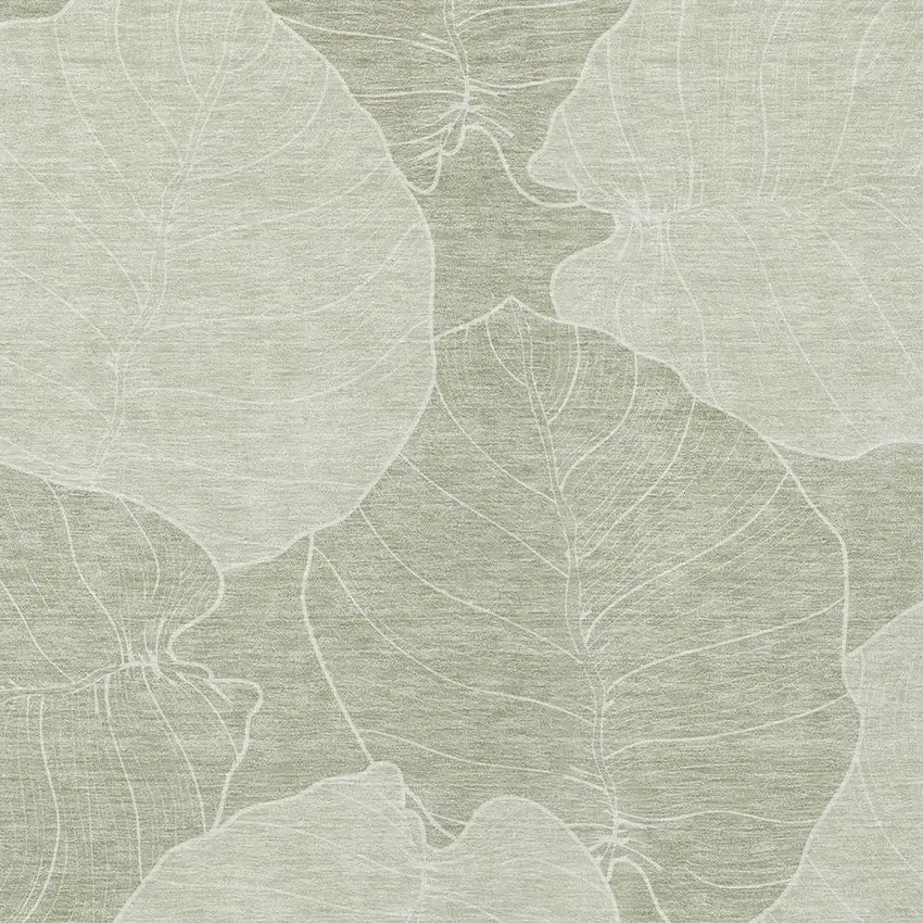 Green And Ivory Floral Washable Indoor Outdoor Area Rug Photo 2