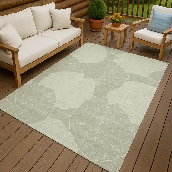 Green And Ivory Floral Washable Indoor Outdoor Area Rug Photo 7
