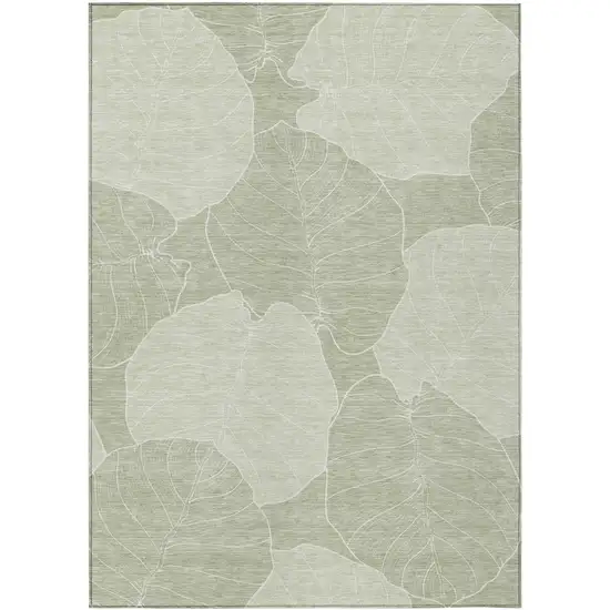 Green And Ivory Floral Washable Indoor Outdoor Area Rug Photo 1