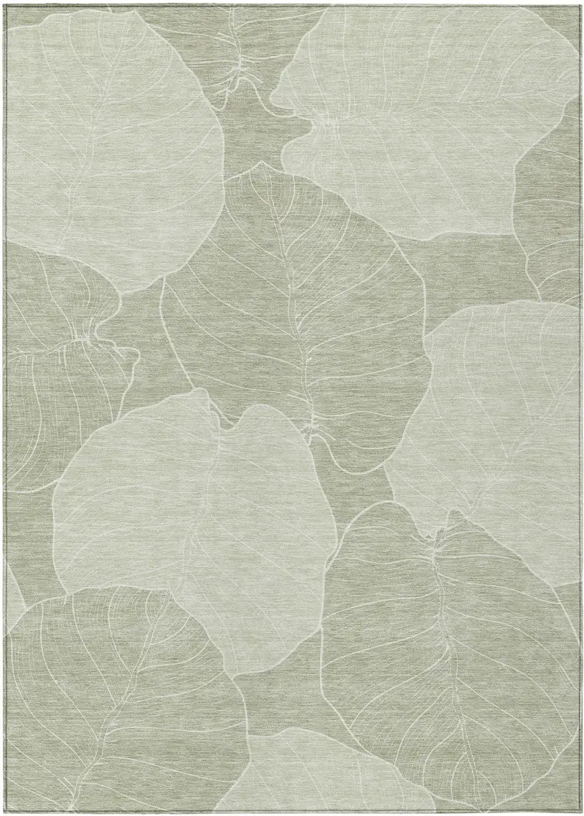 Green And Ivory Floral Washable Indoor Outdoor Area Rug Photo 1