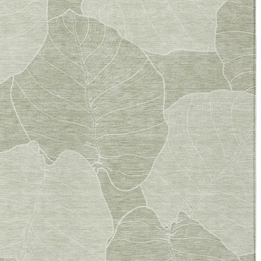 Green And Ivory Floral Washable Indoor Outdoor Area Rug Photo 2