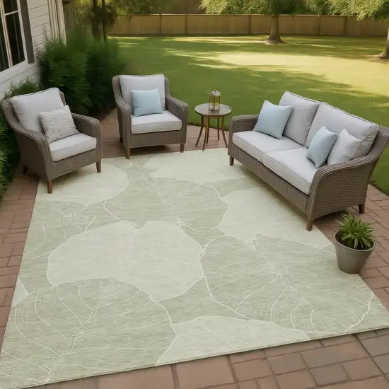 Green And Ivory Floral Washable Indoor Outdoor Area Rug Photo 4