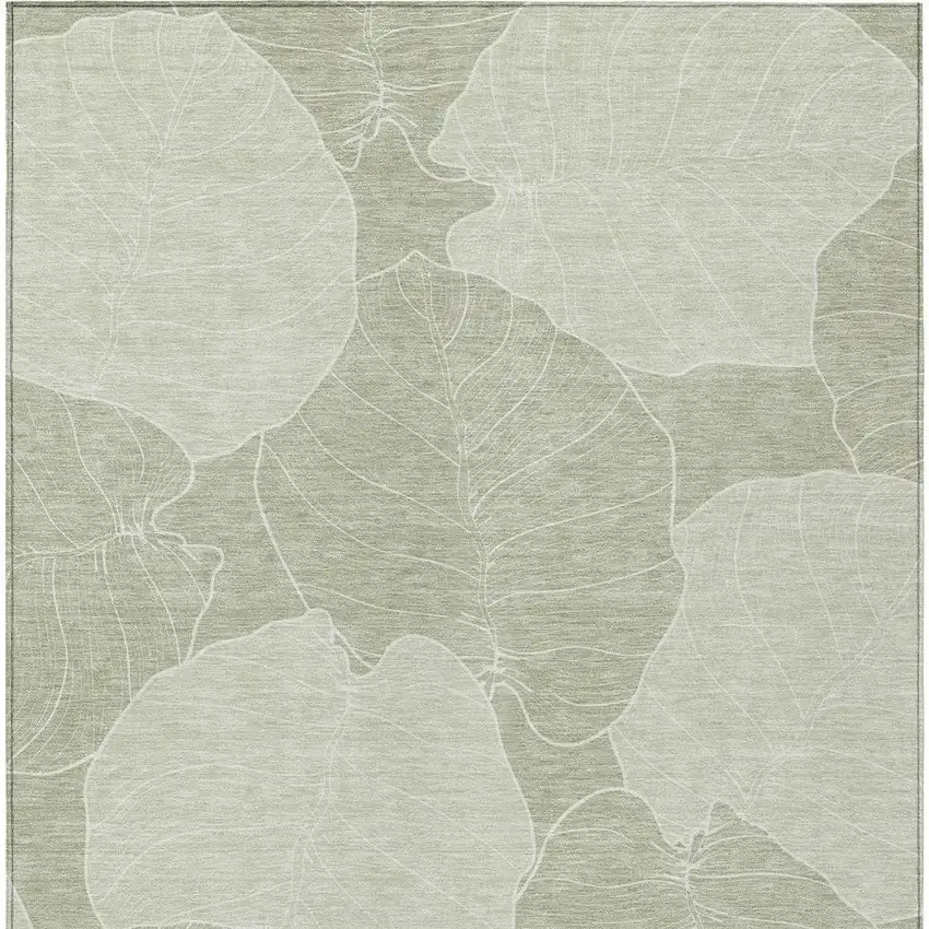 Green And Ivory Floral Washable Indoor Outdoor Area Rug Photo 3