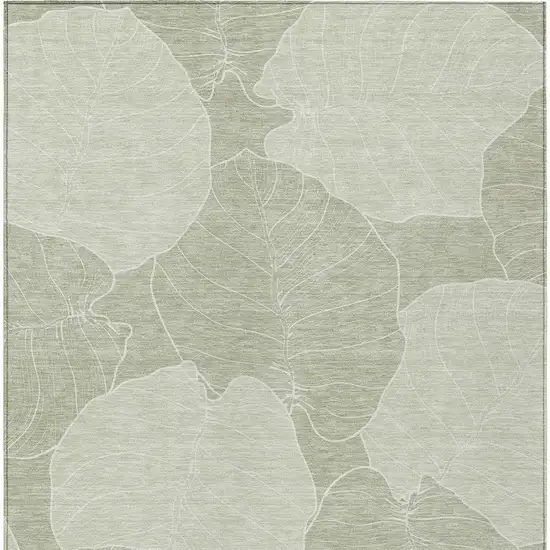 Green And Ivory Floral Washable Indoor Outdoor Area Rug Photo 3