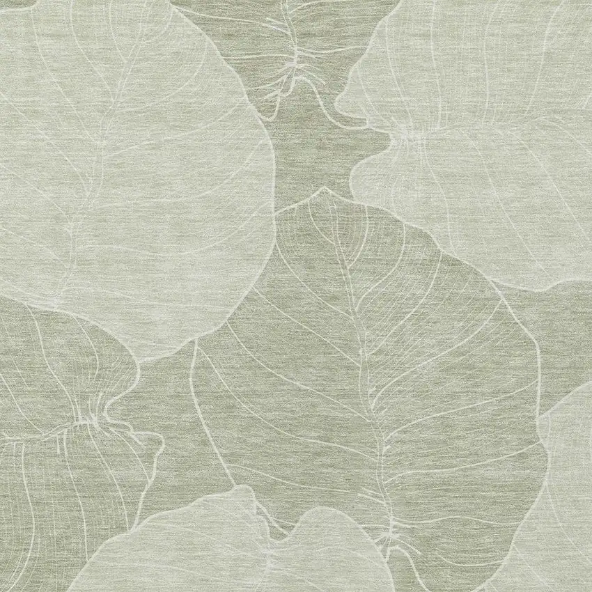 Green And Ivory Floral Washable Indoor Outdoor Area Rug Photo 2