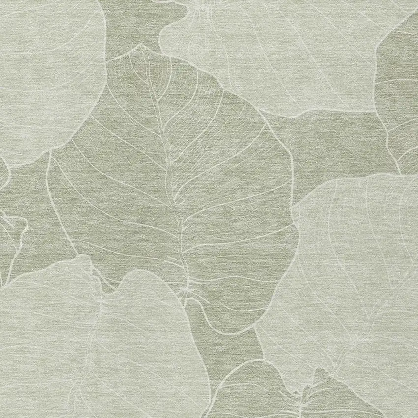 Green And Ivory Floral Washable Indoor Outdoor Area Rug Photo 2