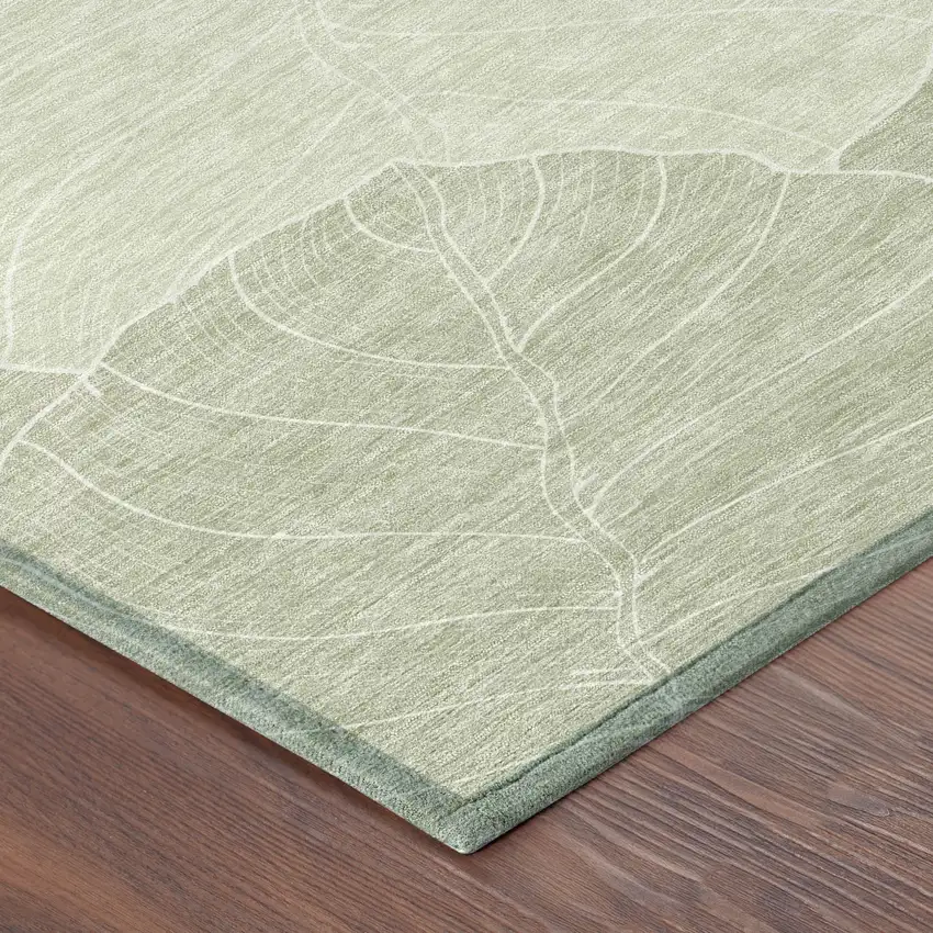 Green And Ivory Floral Washable Indoor Outdoor Area Rug Photo 8