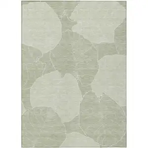 Photo of Green And Ivory Floral Washable Indoor Outdoor Area Rug